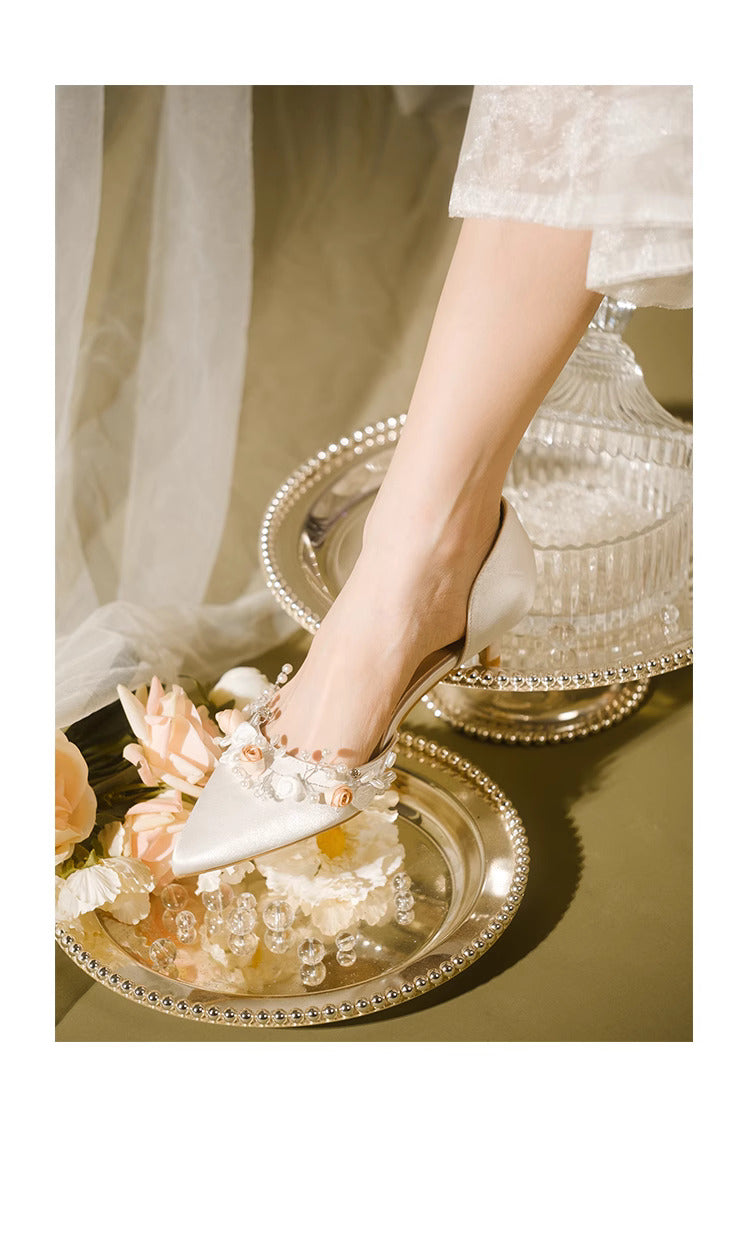 Vintage Flower Beaded Pointed Toe Stiletto Heels
