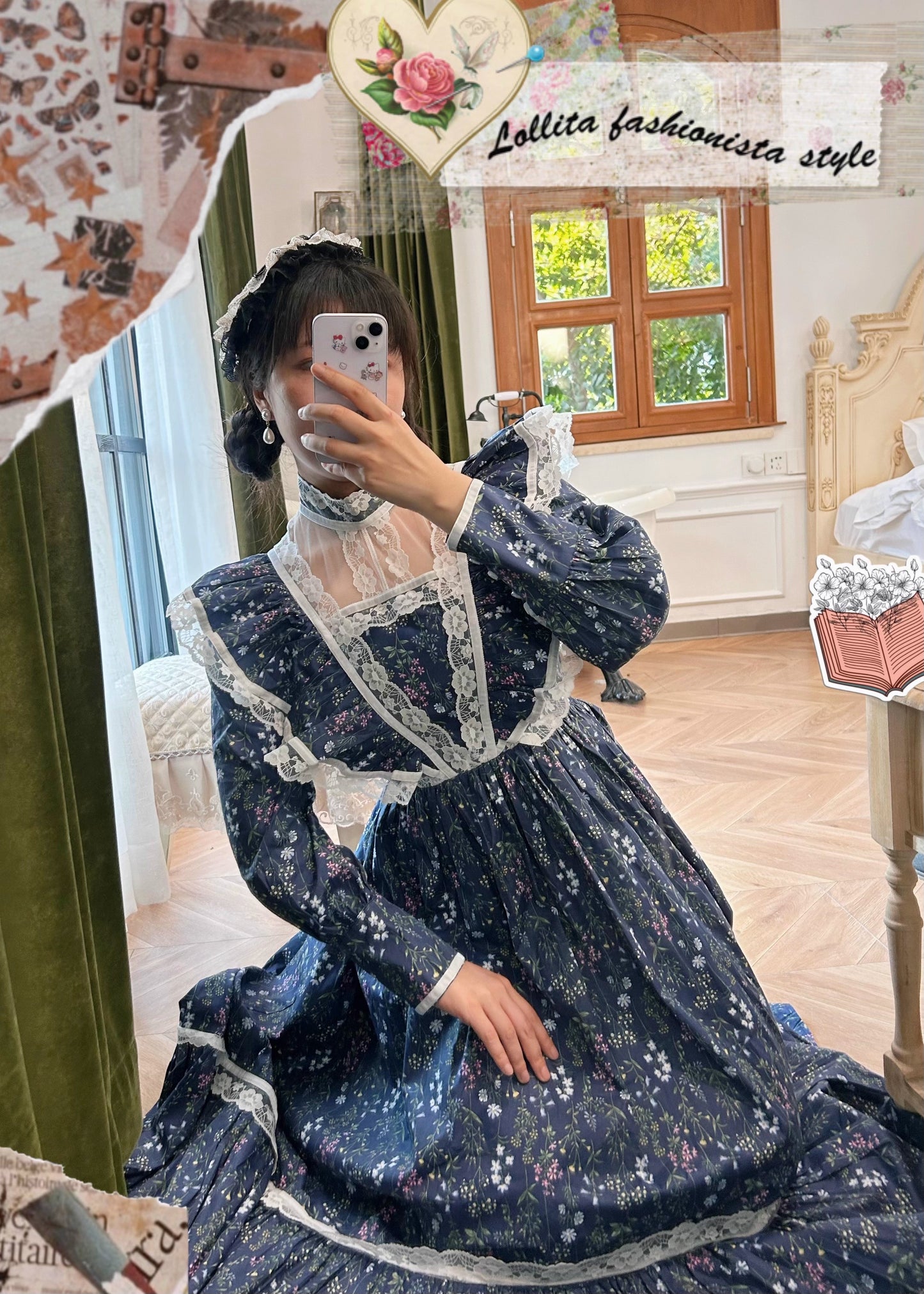 Gunne Sax Remake 70s Stand Collar Floral Prairie Dress