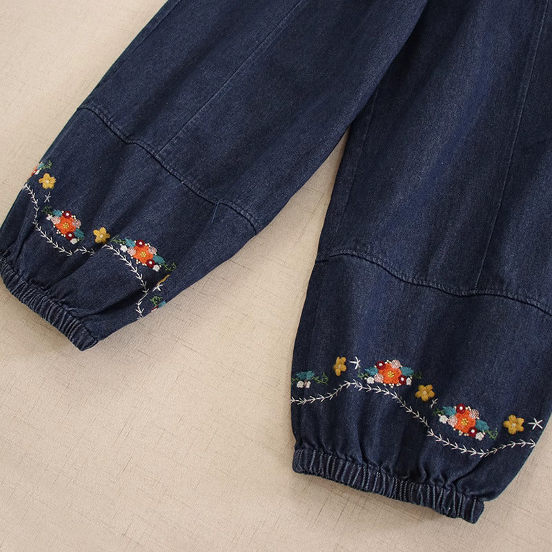 Cottagecore Denim Embroidery Pants