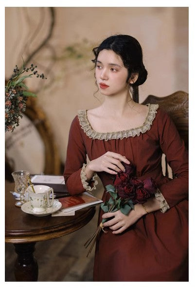 ワンピース Lumignon Bijou collar lace tiered dress Period Drama Lace Collar High Waist Dress – Retro Fairy