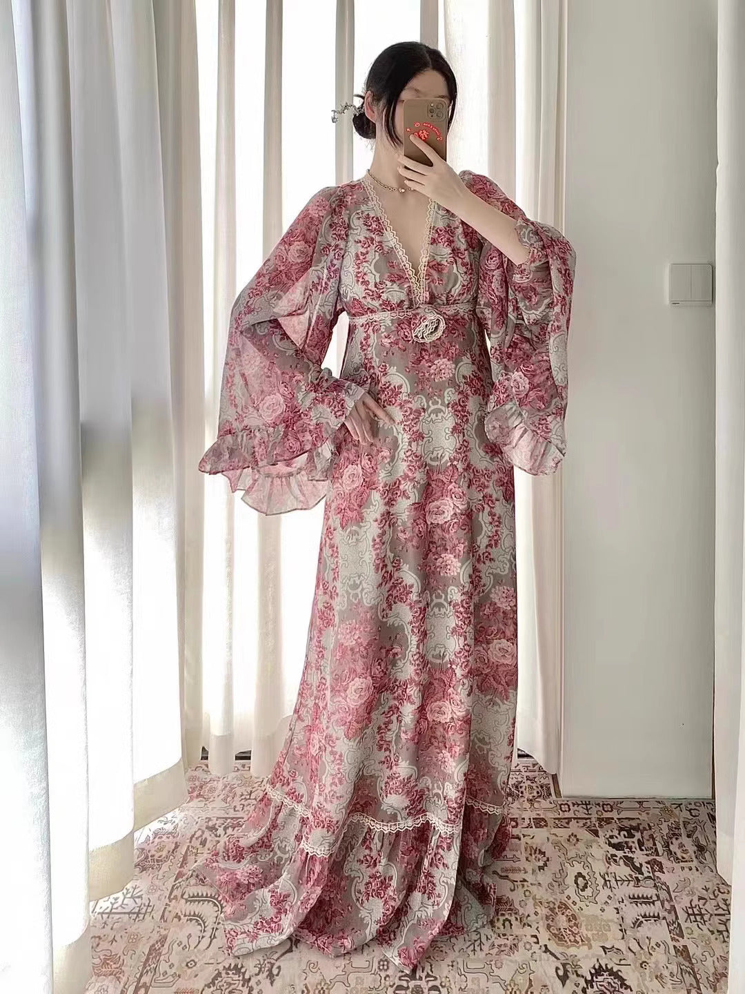 Gunne Sax Remake Floral Trumpet Sleeves Dress – Retro Fairy