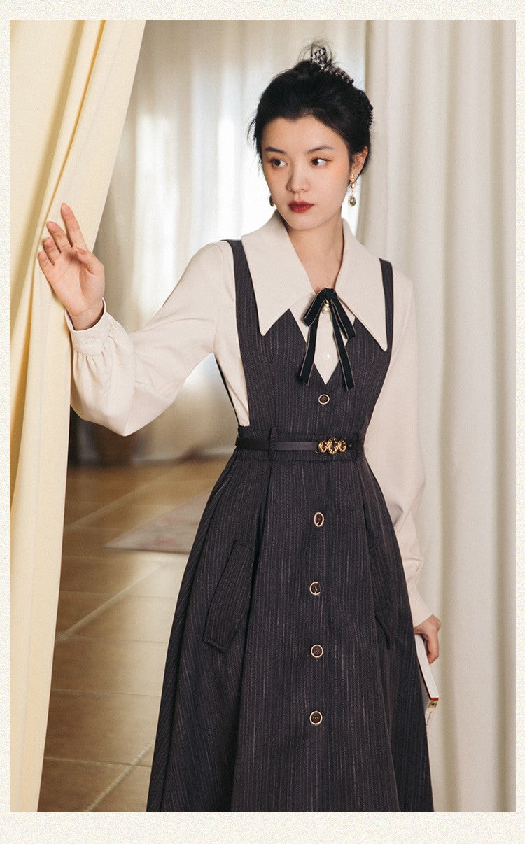 Retro Academia Blouse Pinafore Dress Set S / Blue I Retro Fairy Retro Academia Blouse Pinafore Dress Set S / Blue I Retro Fairy