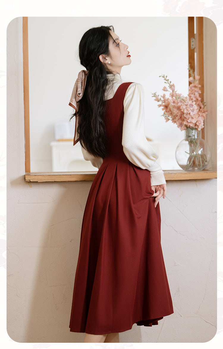 Retro librarian Knit top Pinafore Dress Set