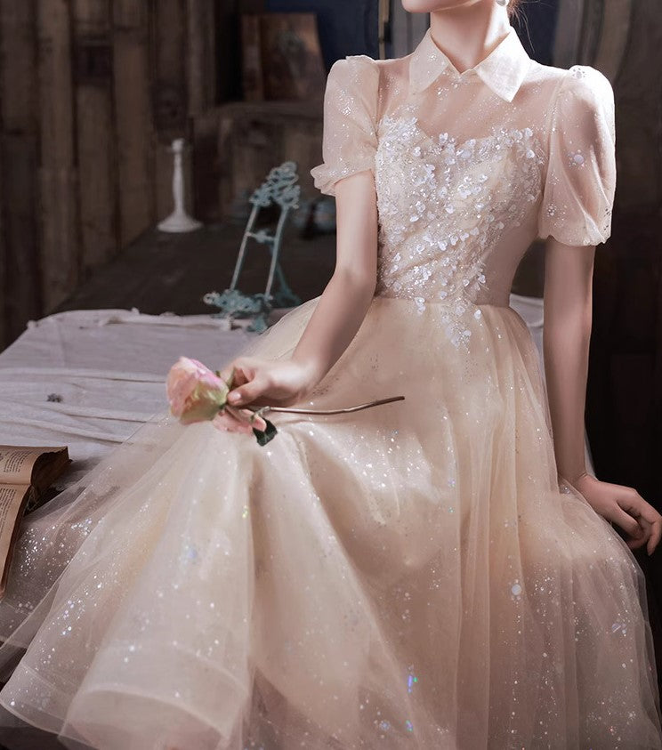 Dreamy Embellished Puff Sleeves Prom dress XS / Short Style I Retro Fairy Dreamy Embellished Puff Sleeves Prom dress XS / Short Style I Retro Fairy