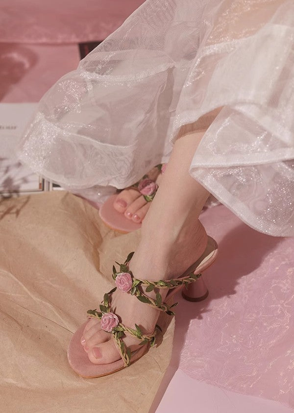 Fairycore Floral Vine Open-Toe Stiletto Heeled Sandals