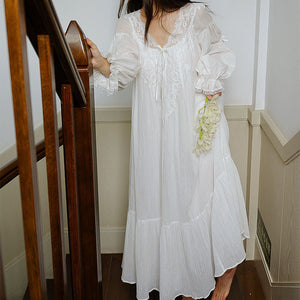 Royalcore Vintage Style Cotton Night Gown Dress Set