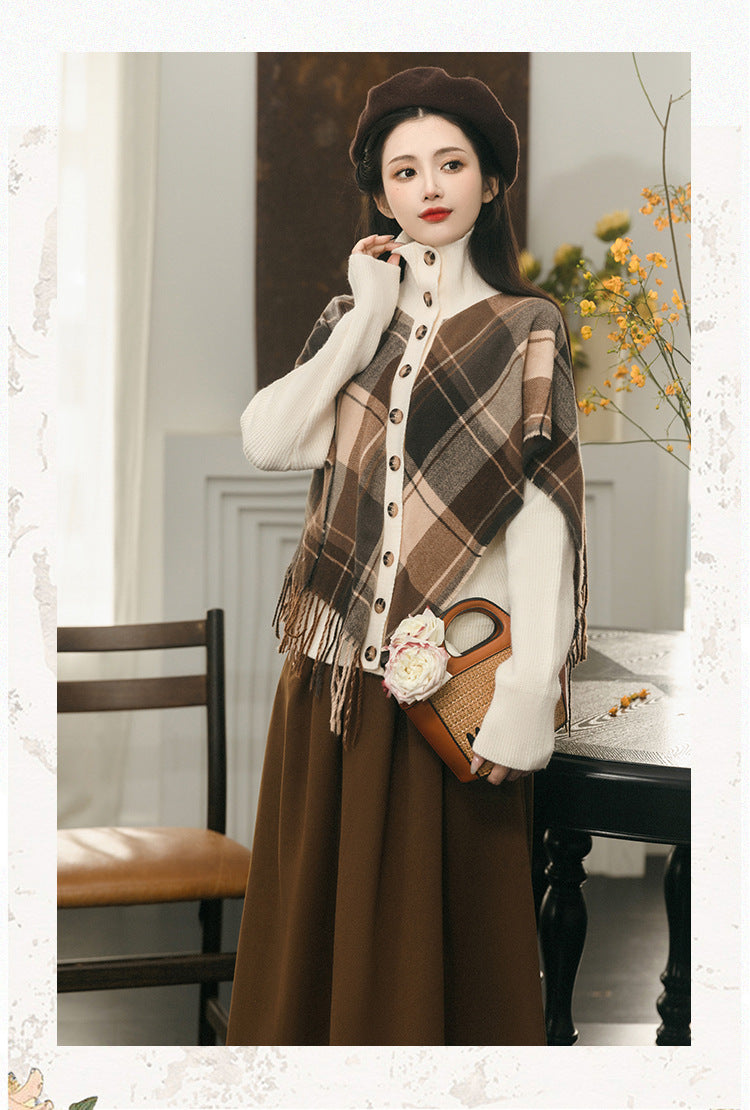 Retro Academia Plaid Cape Top & Skirt Set