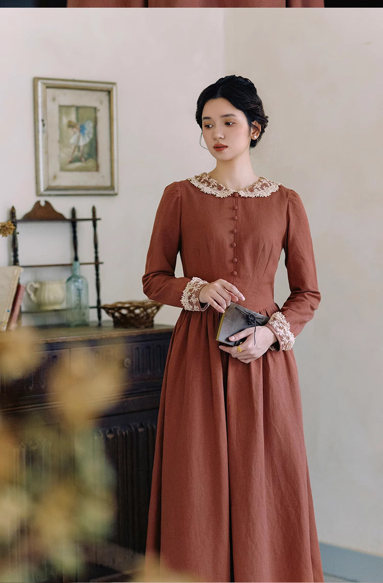 Period Drama Inspired Lace Collar Vintage Dress – Retro Fairy