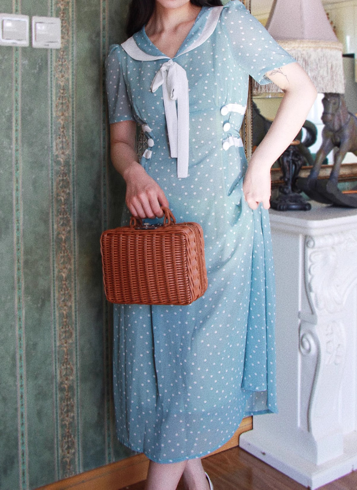 1940S Salor Style Dot Dress M