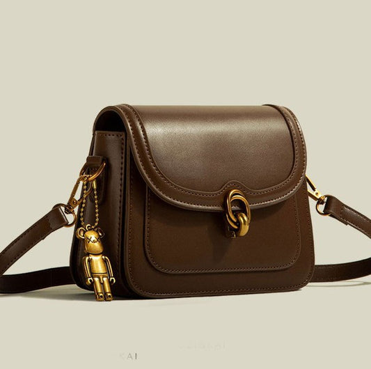 Brown leather handbag , vintage hand bag , retro leather bag