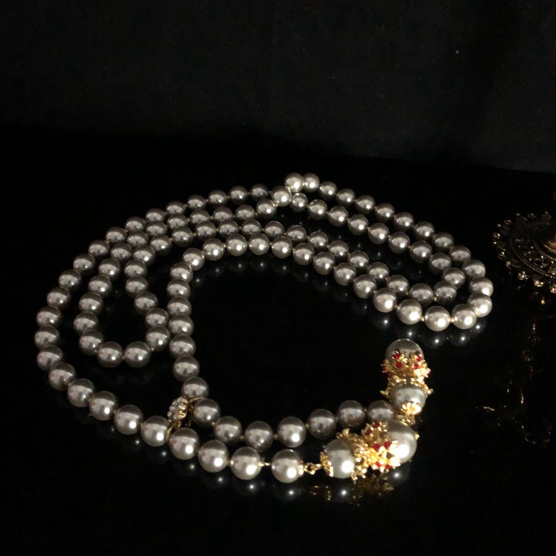 1900s Style Long Pearl Necklace & Earrings