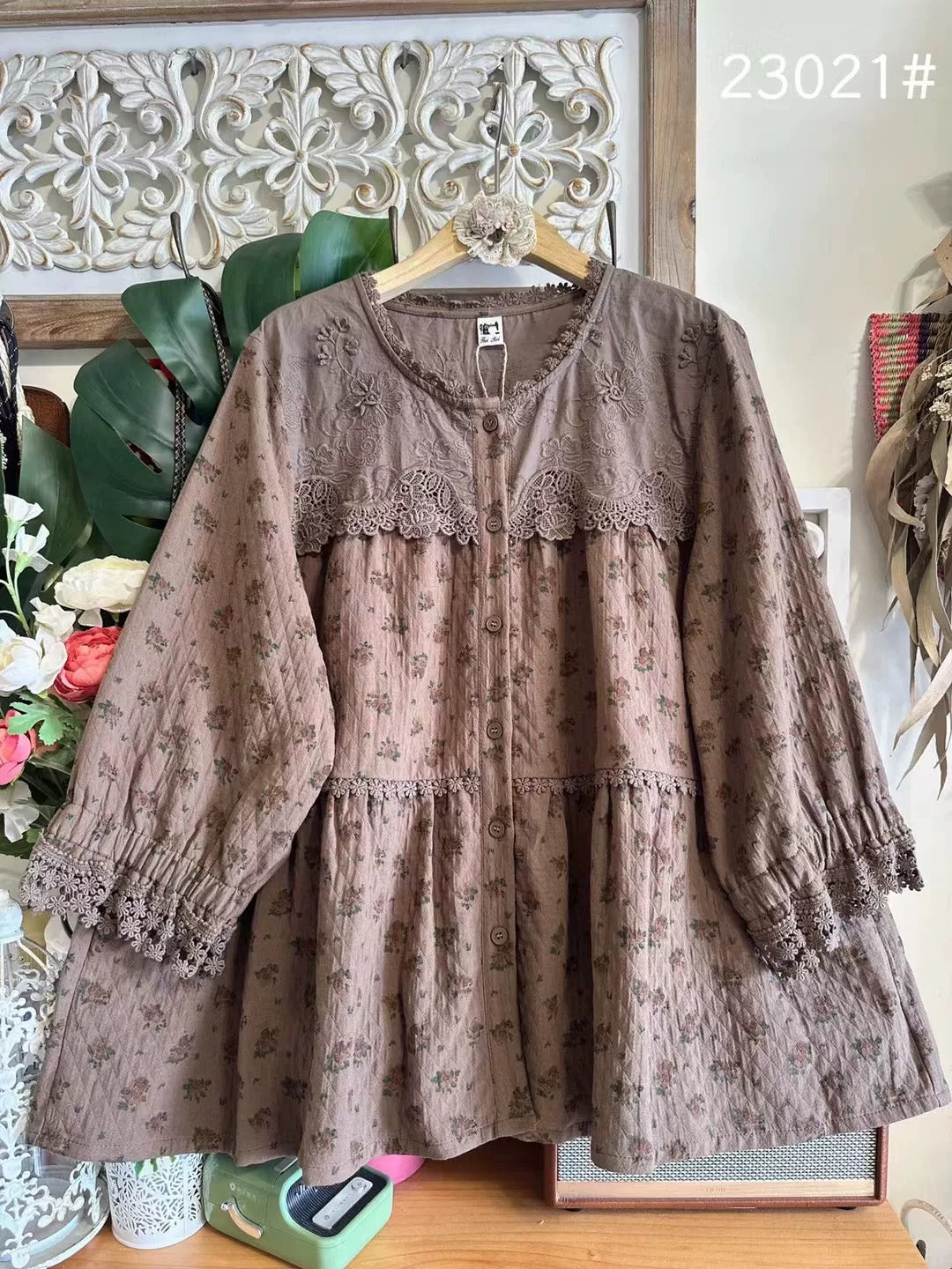 Mori Kei Floral Cotton Blouse