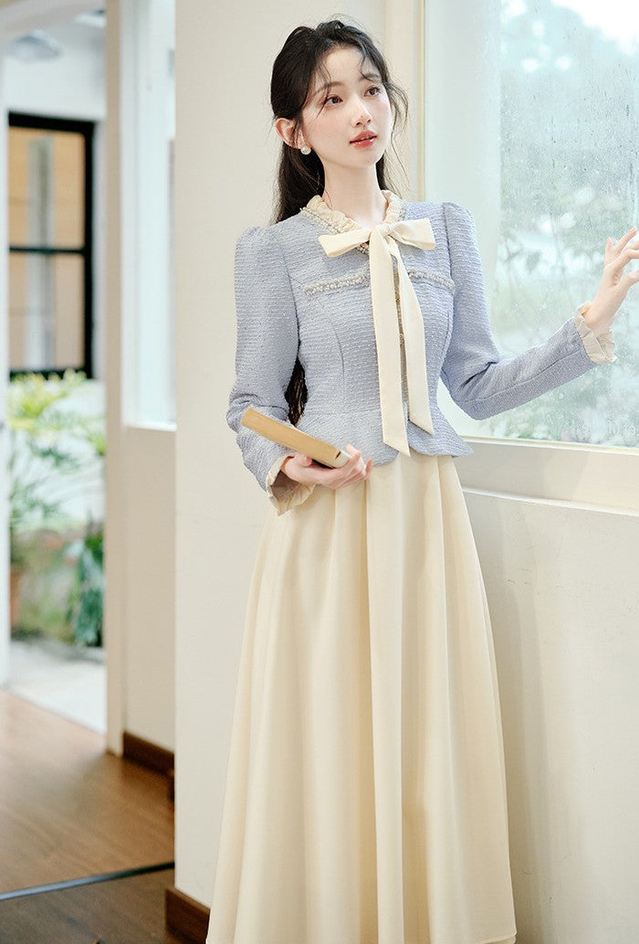 Retro Pastel Tweed Contrast Color Dress