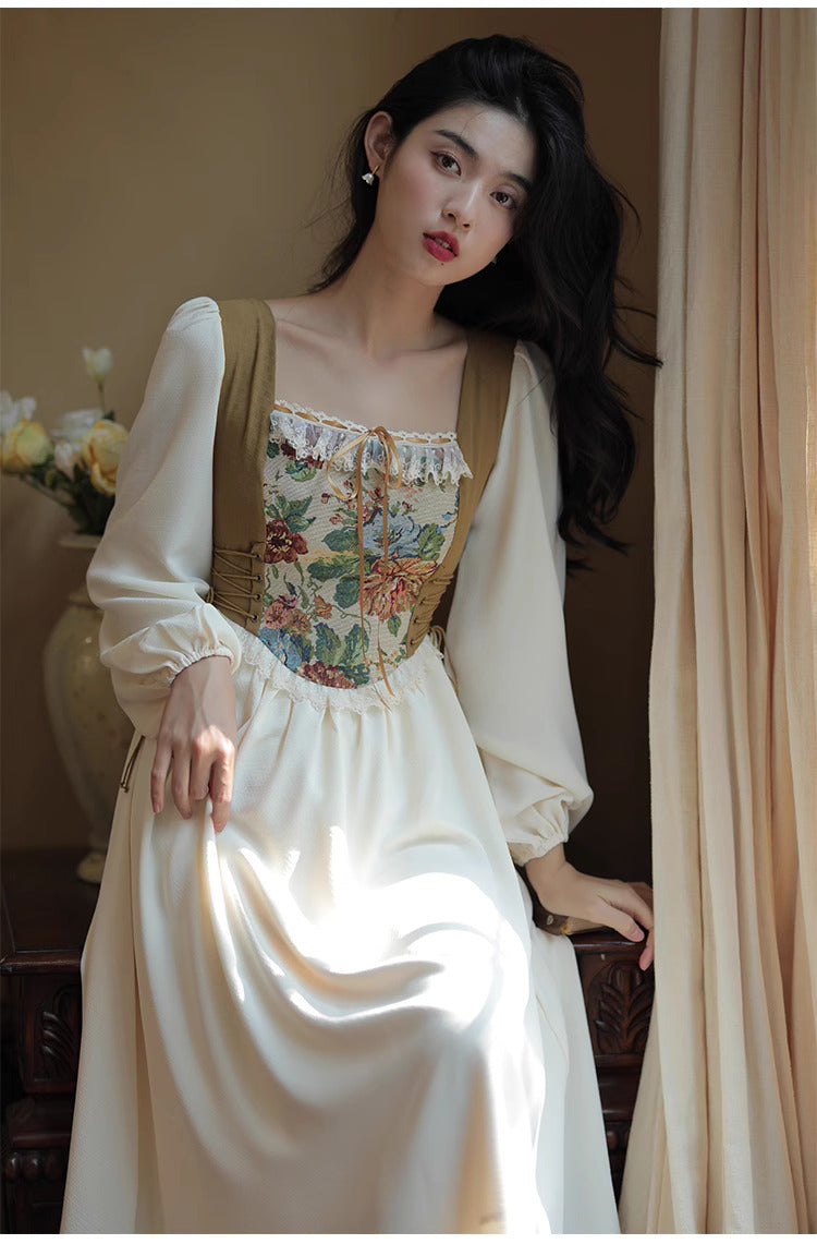 Hobbitcore Contrast Color Corset Dress M I Retro Fairy Hobbitcore Contrast Color Corset Dress M I Retro Fairy