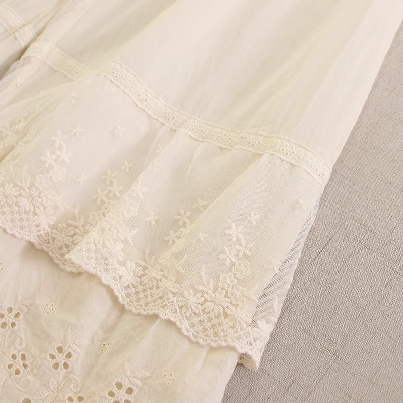 Cottagecore Lace Stitched Wide Leg Pants