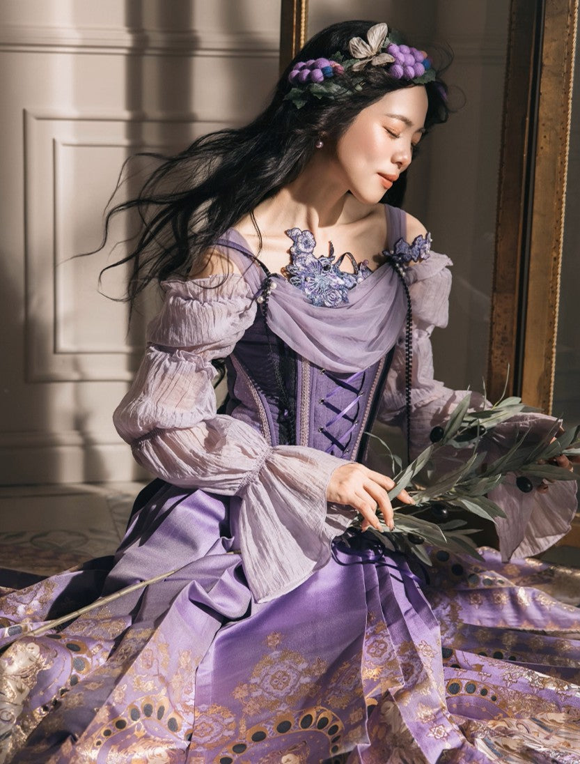 Fairycore Embroidery Purple Corset & Blouse