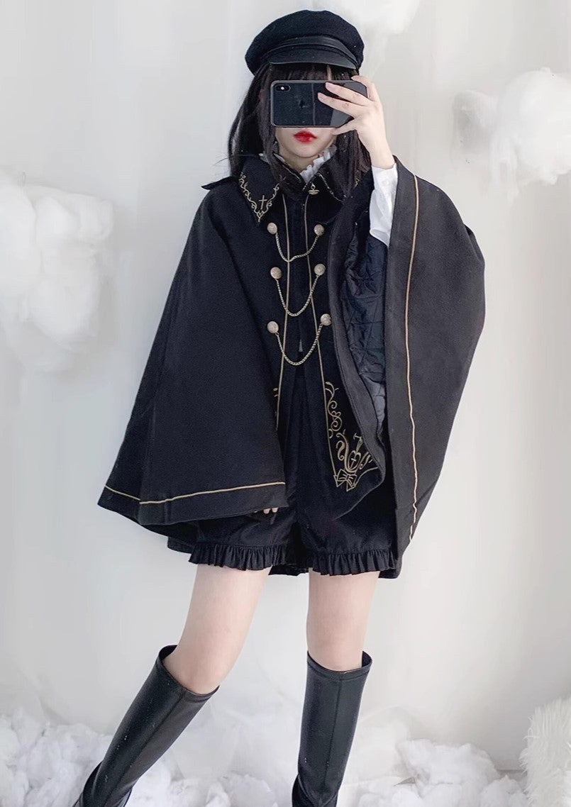 Dark Academia Embroidery Cape Coat – Retro Fairy