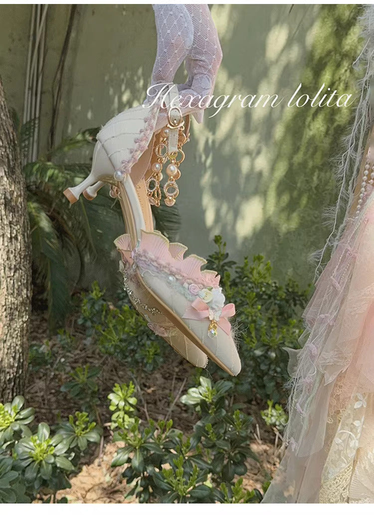 Fairycore Studded Pearl Chain Heels