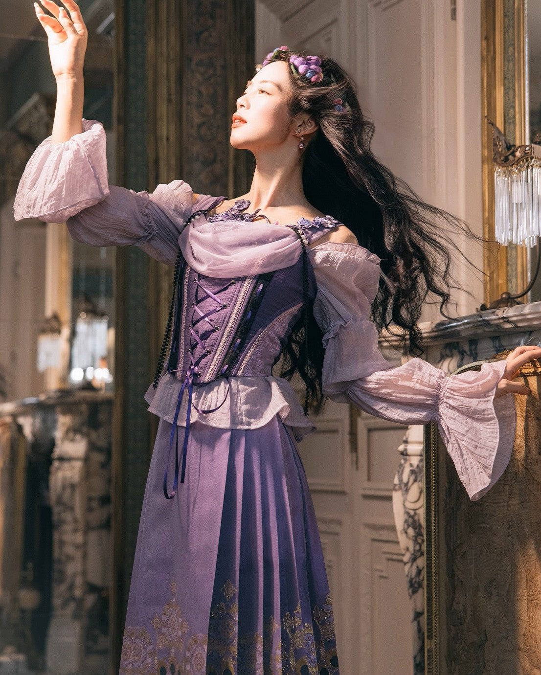 Fairycore Embroidery Purple Corset & Blouse