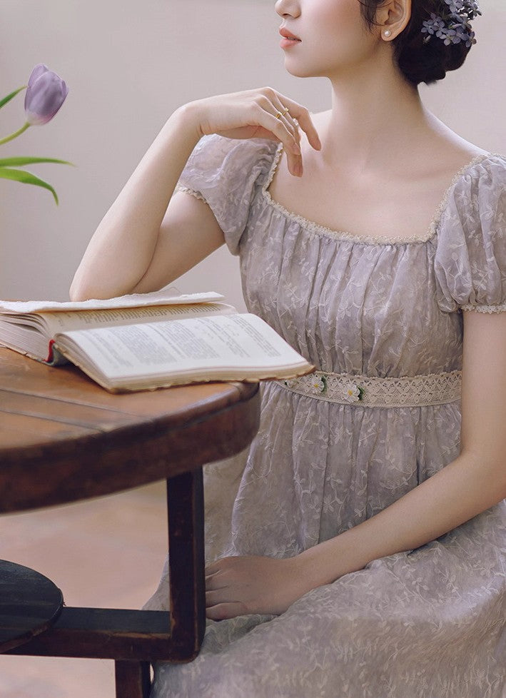 Regency Puff Sleeves Embroidery Dress