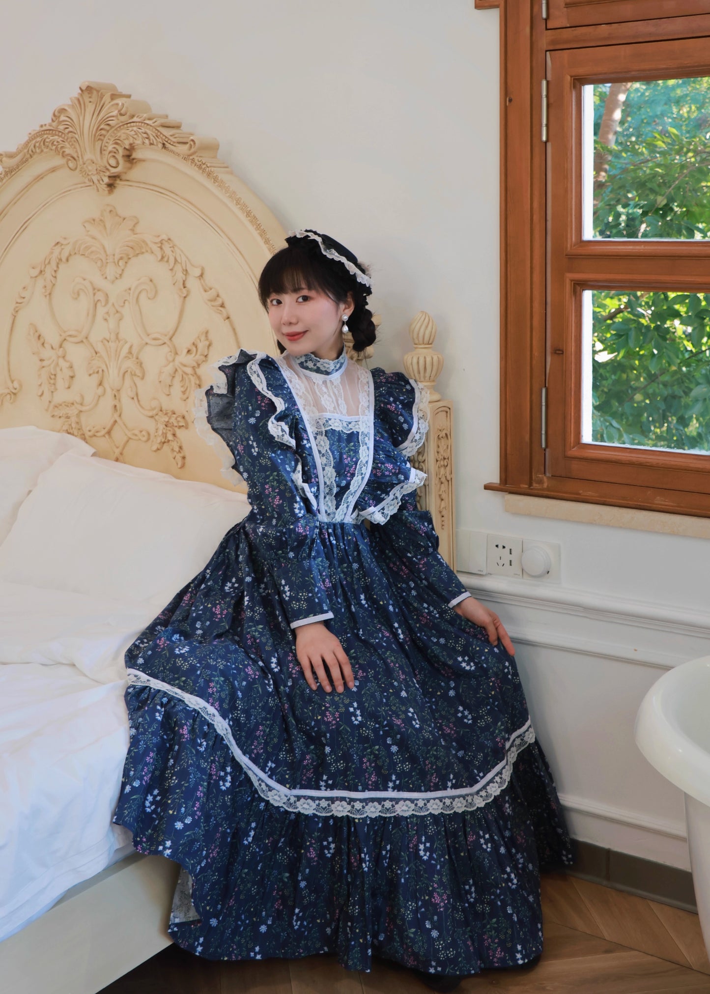 Gunne Sax Remake 70s Stand Collar Floral Prairie Dress