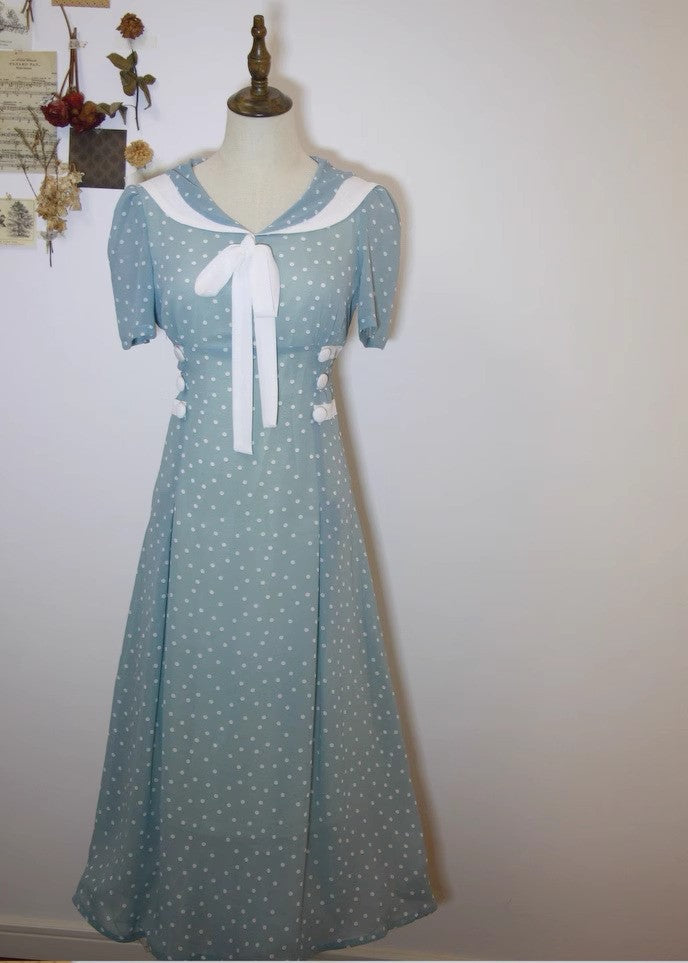 ◇Primaute◇ VINTAGE DOT 1940S Salor Style Dot Dress – Retro Fairy