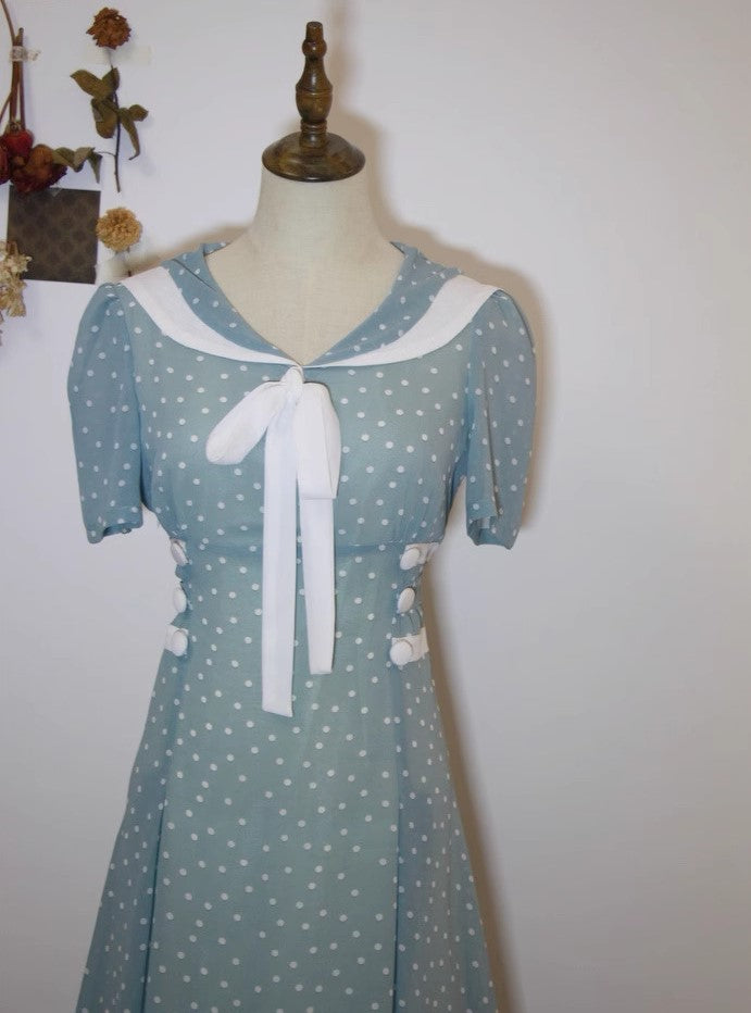 1940S Salor Style Dot Dress M I Retro Fairy 1940S Salor Style Dot Dress M I Retro Fairy
