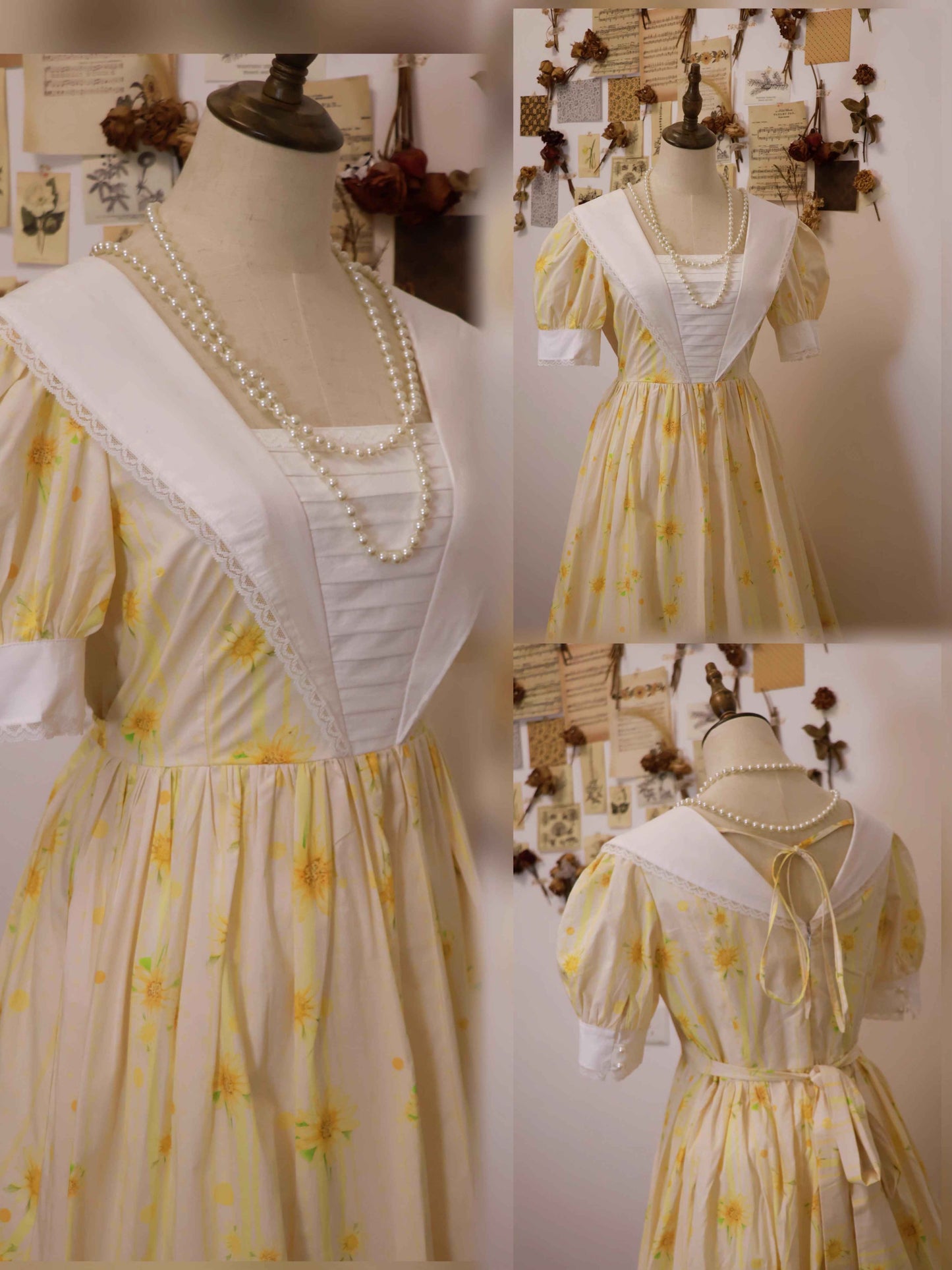 Vintage Cottagecore Sunflower Cotton Dress