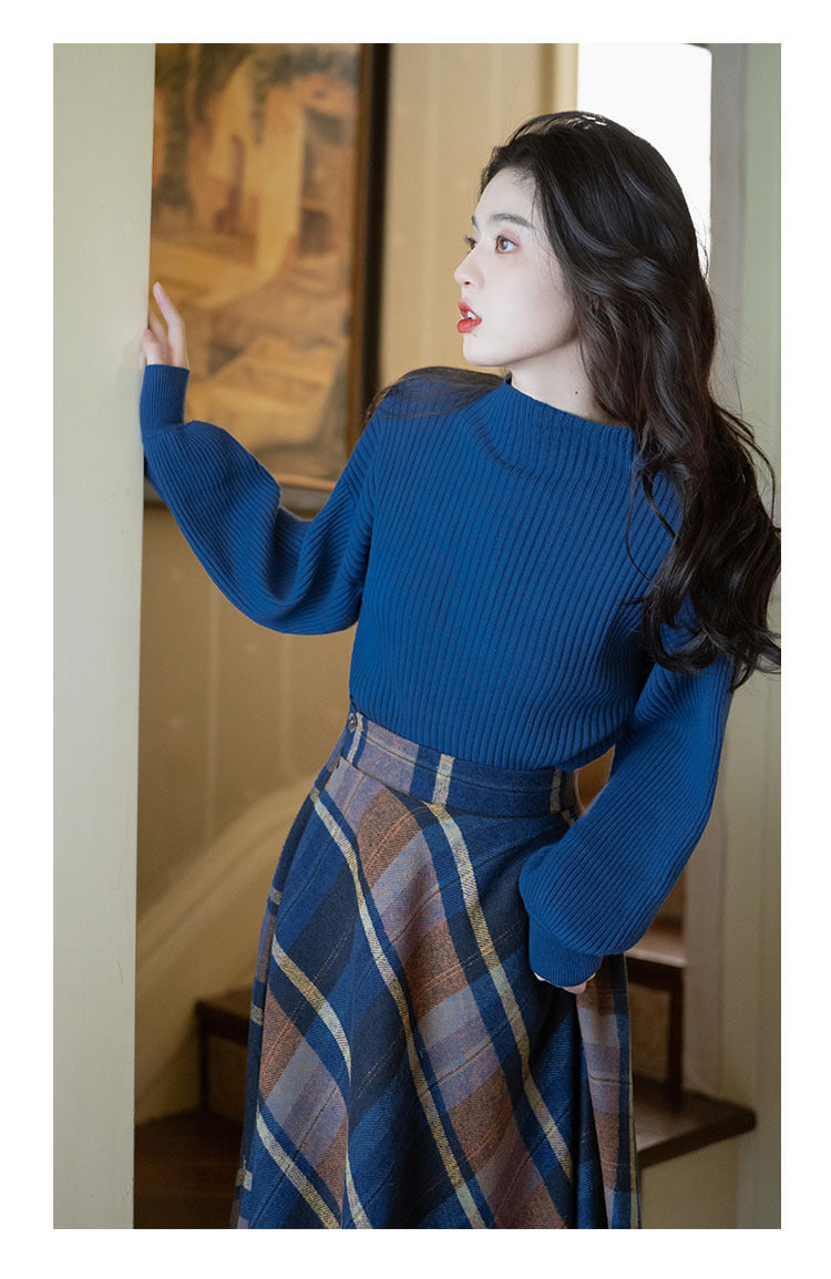 失常 Retro Plaid Cake Skirt & Beret Retro Sweet Plaid Cake Skirt for Women in Summer New Plaid