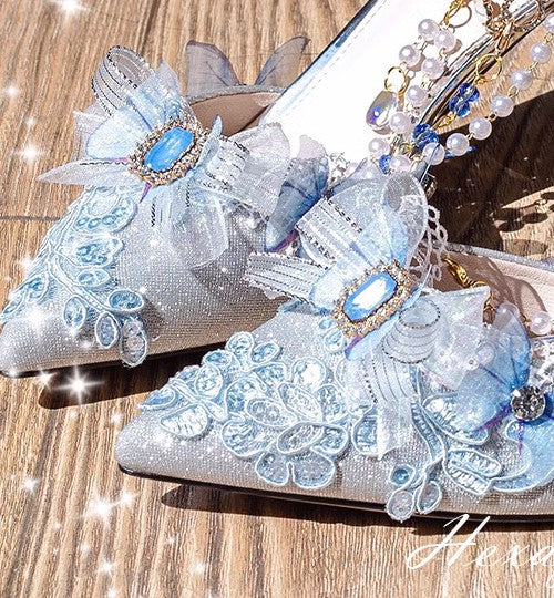 Fairycore Studded Shimmering Heels with chains