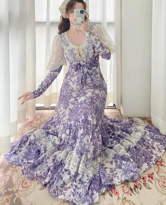 Gunne Sax Remake Puff Sleeves Floral Dress