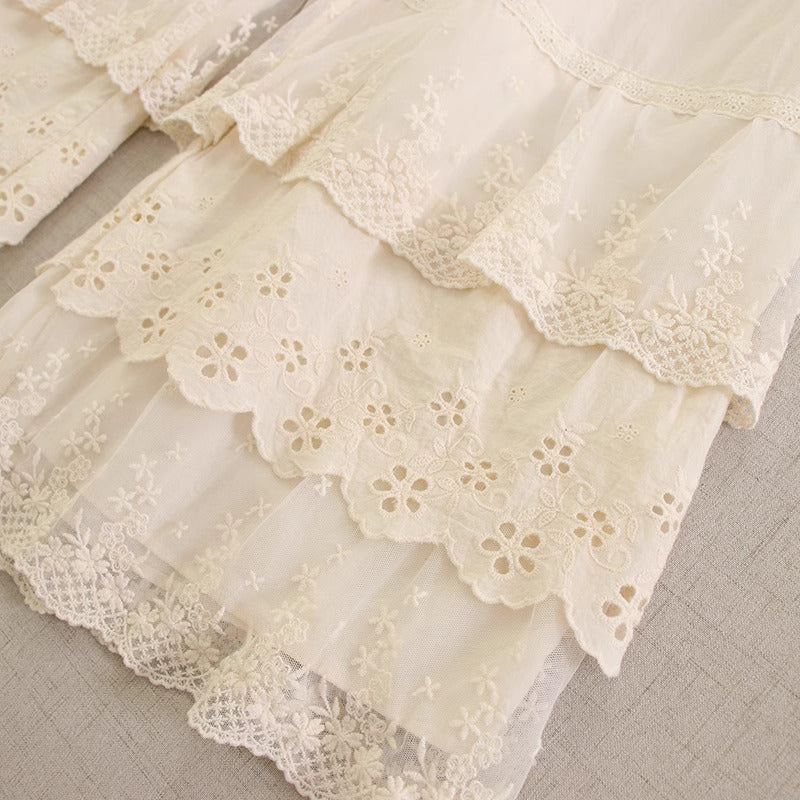 Cottagecore Lace Stitched Wide Leg Pants