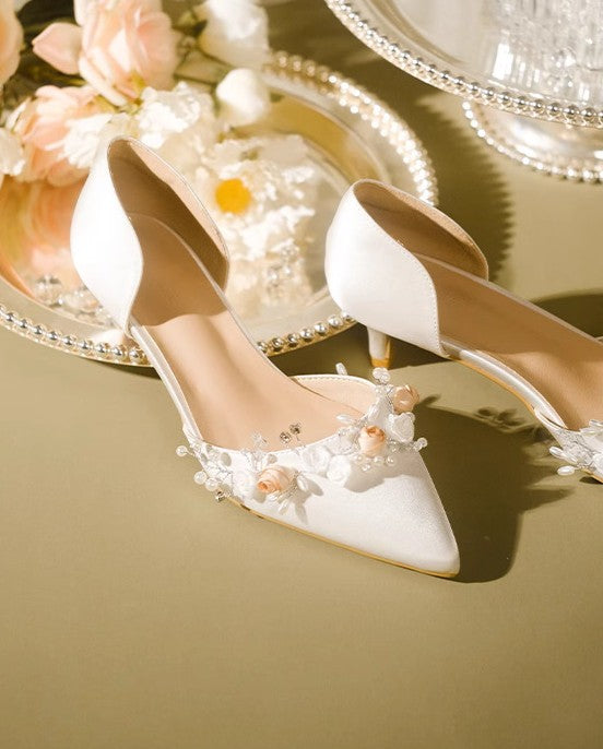 Vintage Flower Beaded Pointed Toe Stiletto Heels