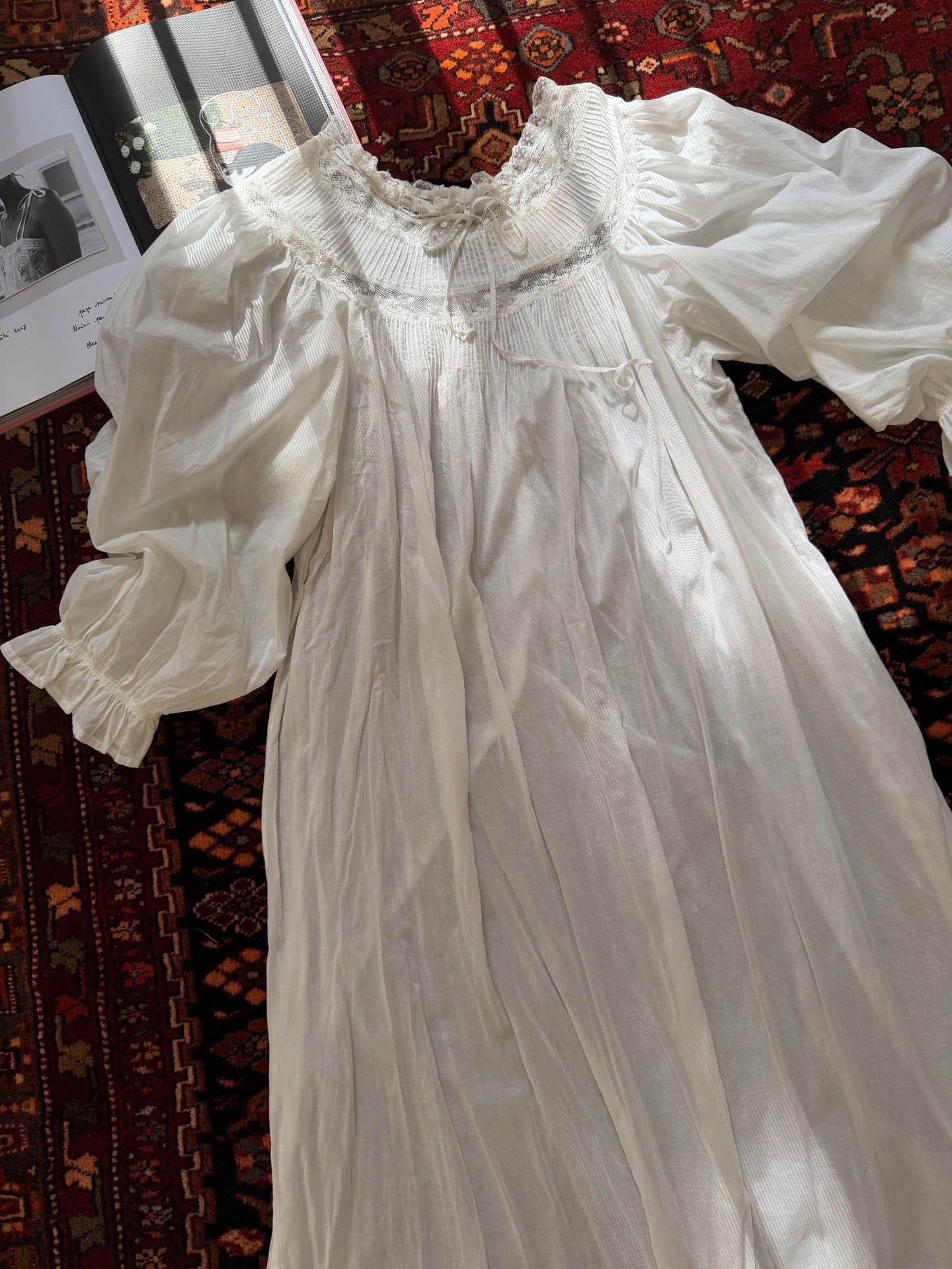 cotton lace night dress Natural Linen Nightdress ANELE Lace S / Milky White