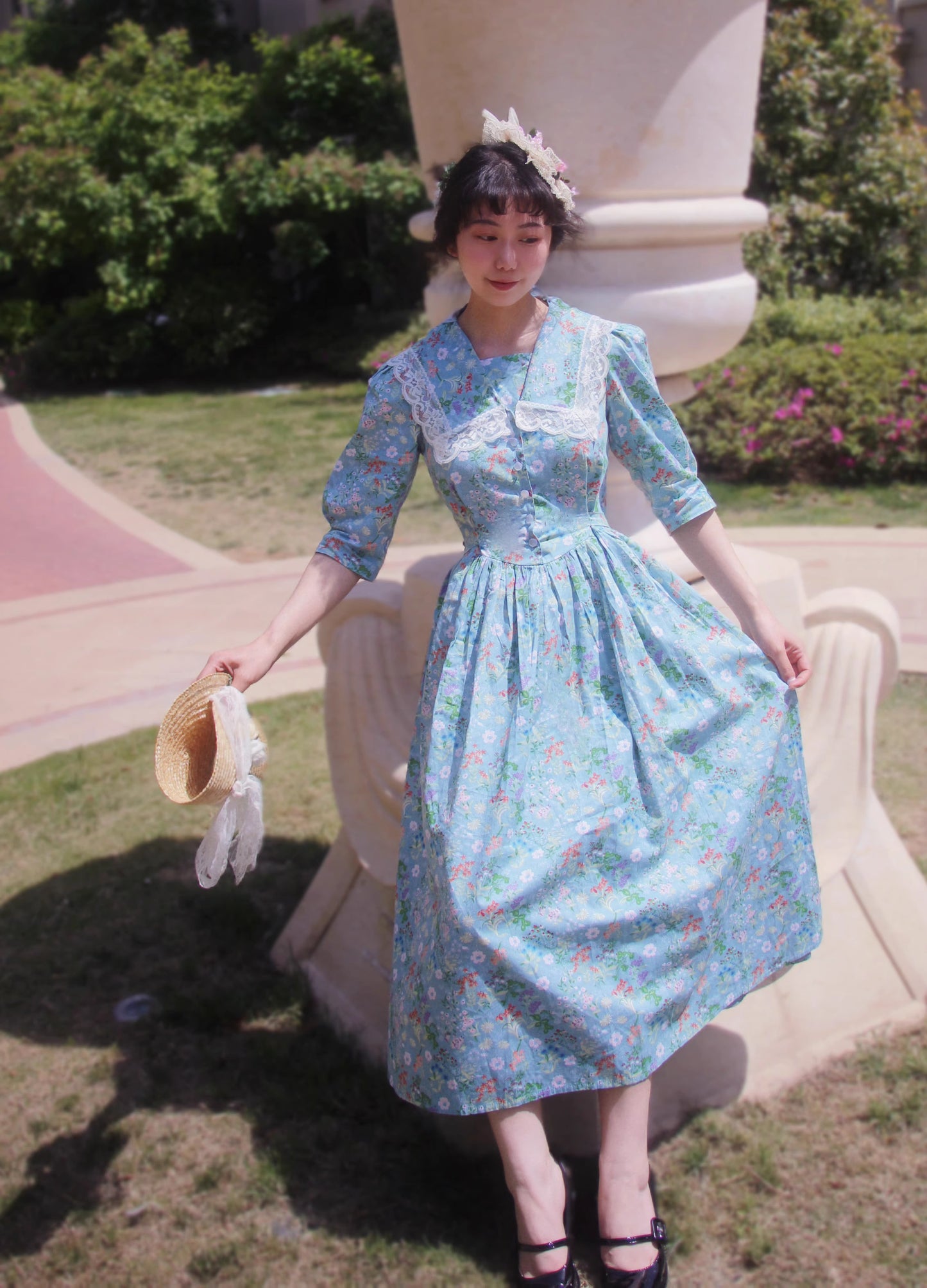 1940s Floral Picnic Dress