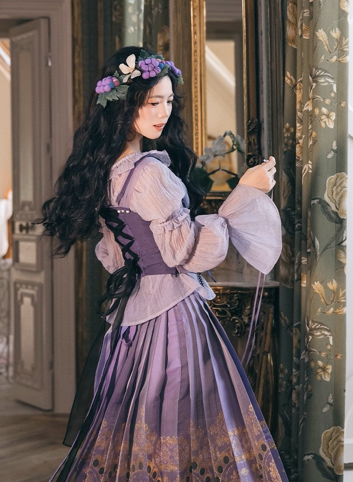 Fairycore Embroidery Purple Corset & Blouse
