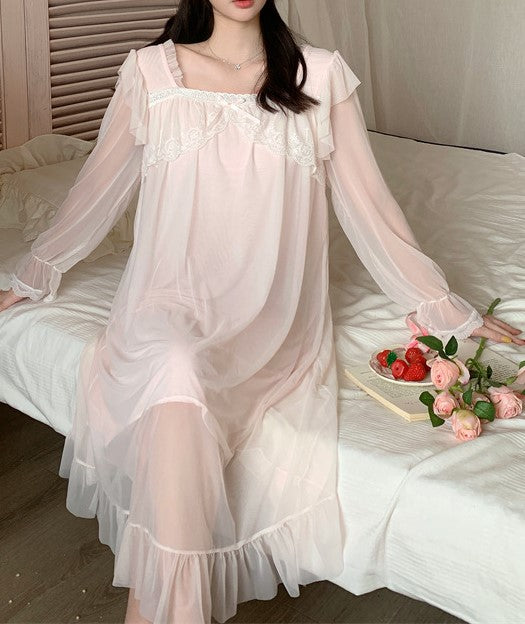 Retro Coquette Lace Panel Sleepwear Night Dress M / Pink I Retro Fairy Retro Coquette Lace Panel Sleepwear Night Dress M / Pink I Retro Fairy
