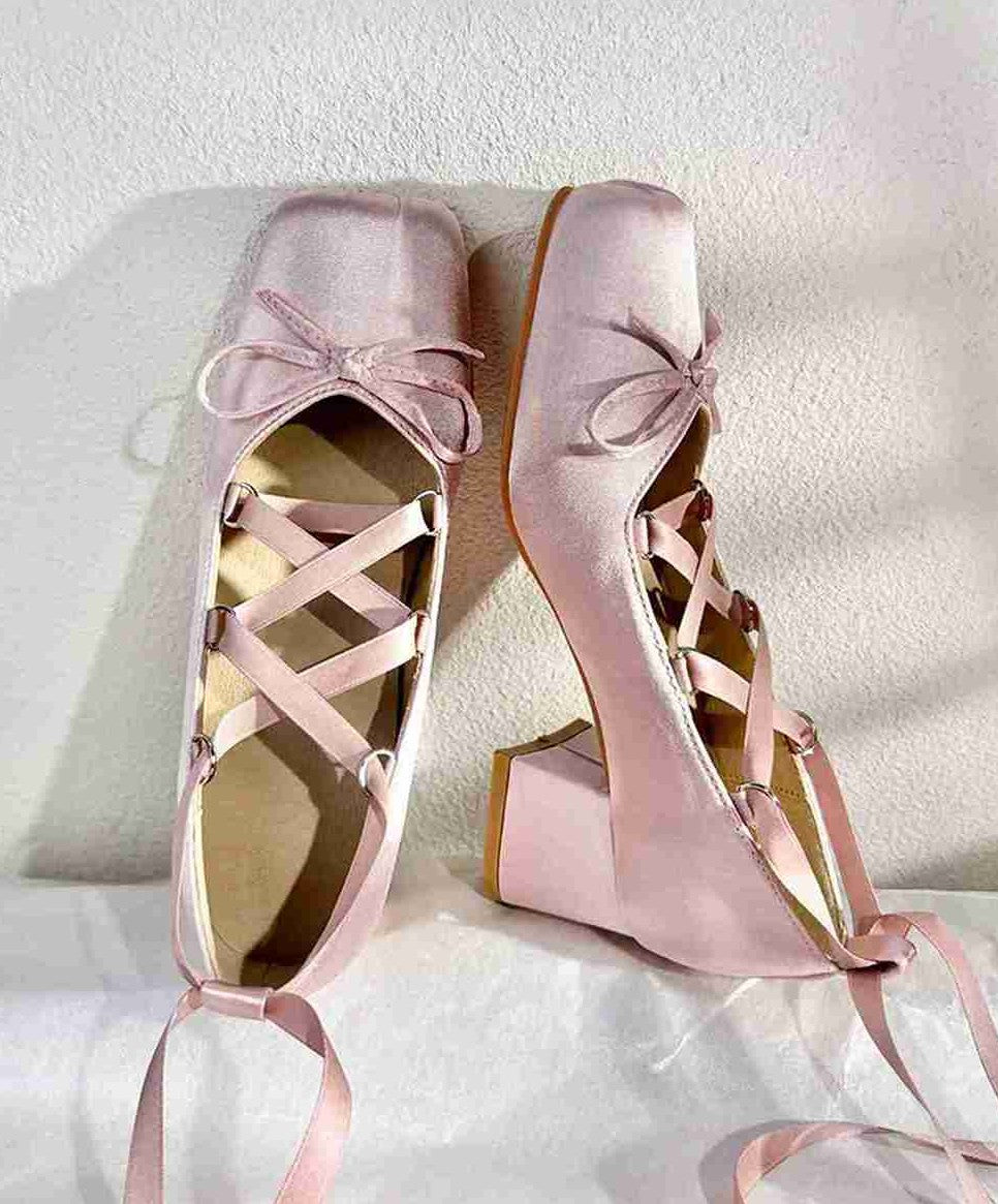 Retro Balletcore Lace up Chunky Heels