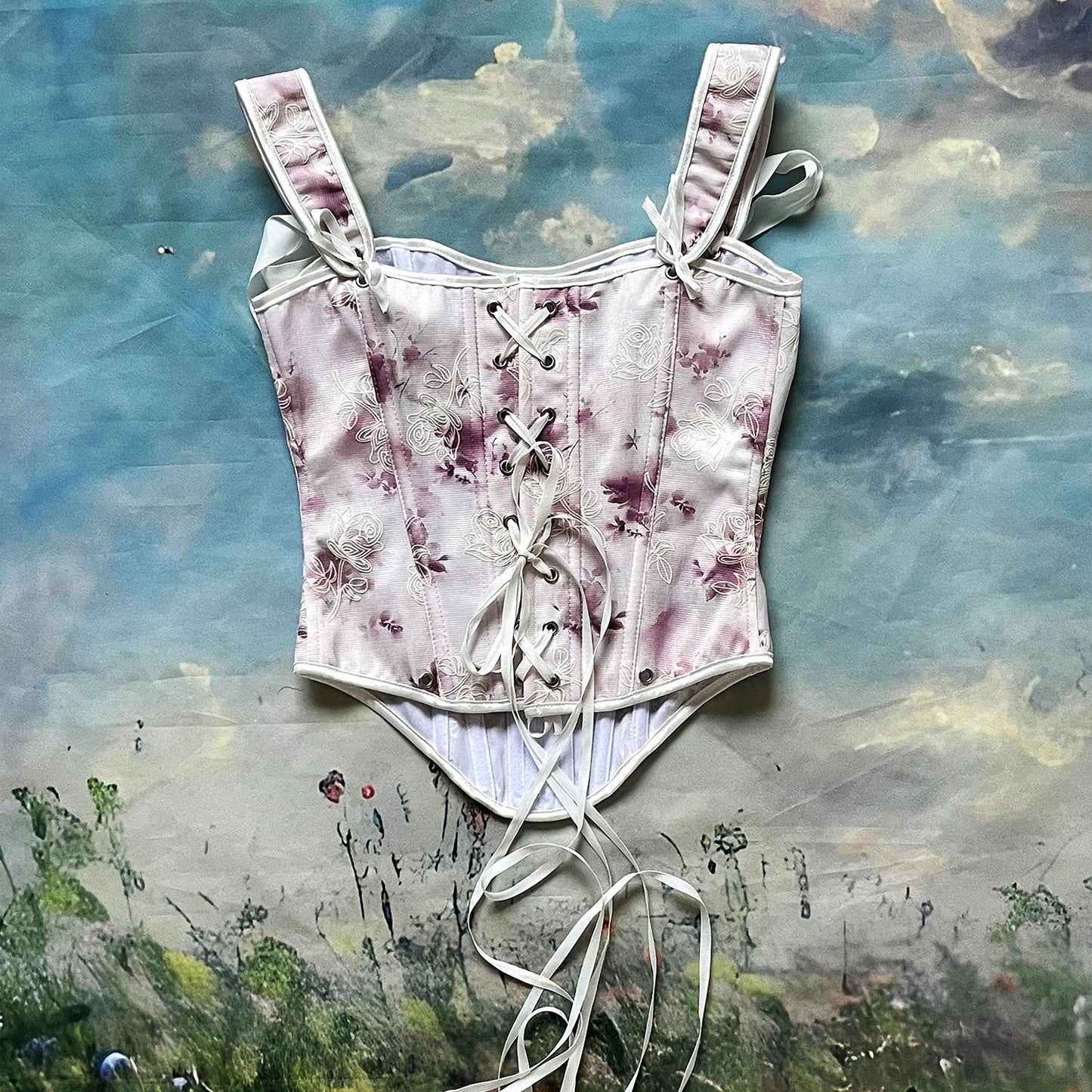 Retro Fairycore Bow Tie Floral Corset