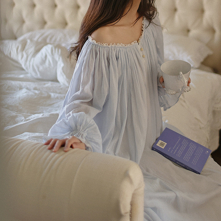 Retro French Style Blue Night Gown