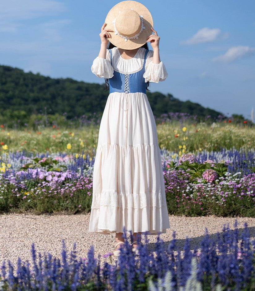 Gunne Sax Style Lace Stitched Prairie Dress