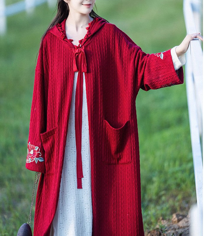 Cottagecore Embroidery Hooded Cardigan