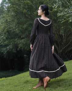 Period Drama Inspired V Neck Cotton Dress