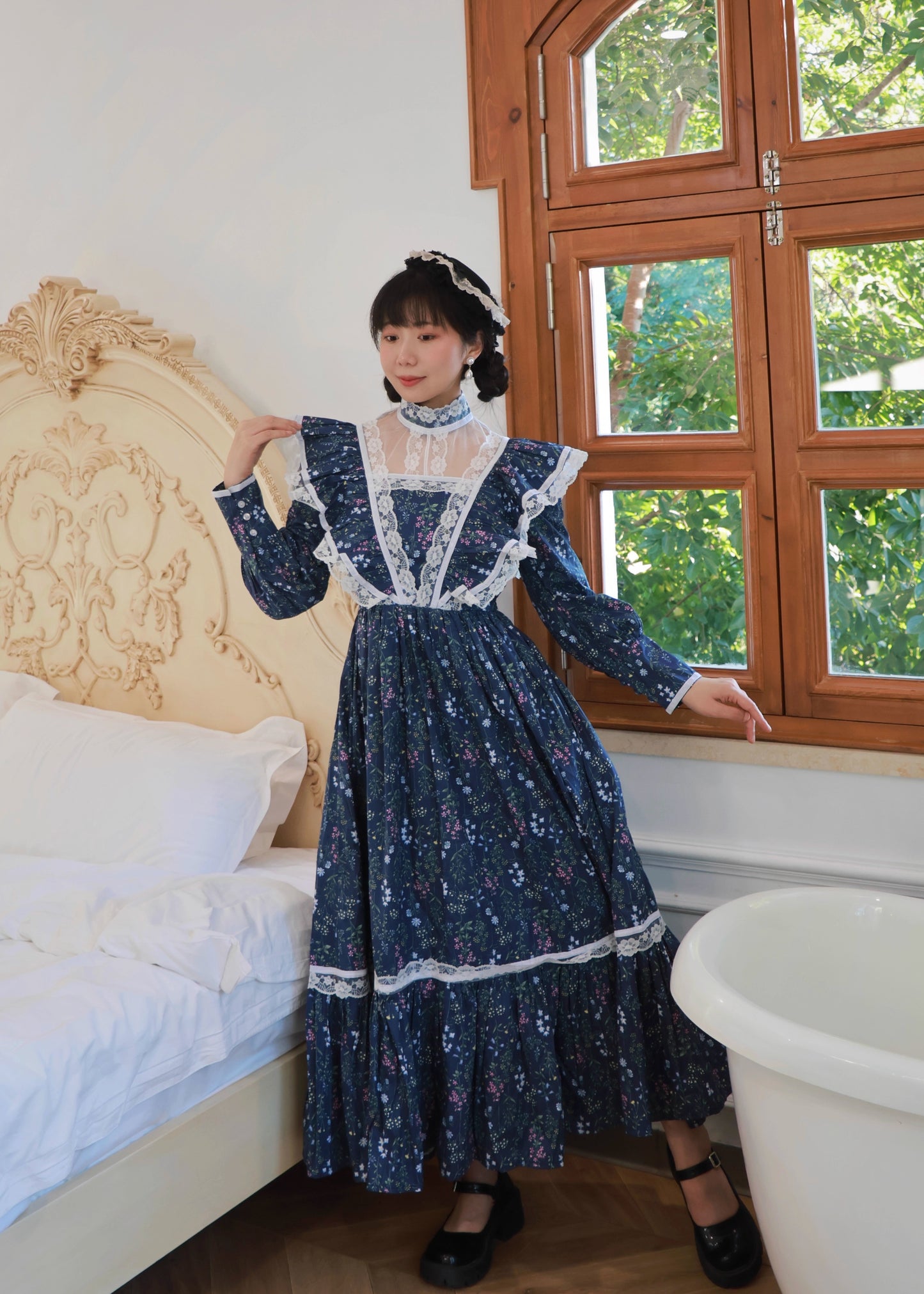 Gunne Sax Remake 70s Stand Collar Floral Prairie Dress