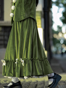 Retro Green Velvet Bow Tie Skirt
