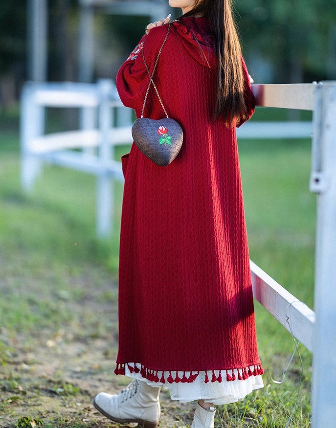 Cottagecore Embroidery Hooded Cardigan