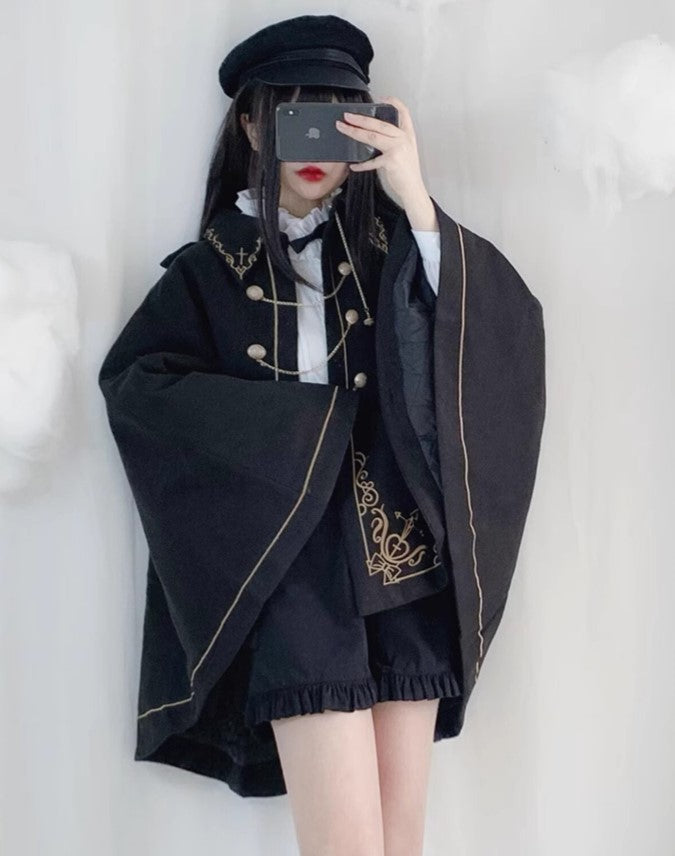 Dark Academia Embroidery Cape Coat – Retro Fairy