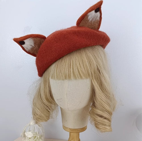vintage beret vintage hat bonnet cottagecore hat fox beret