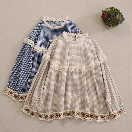 Cottagecore Gingham Embroidery Top