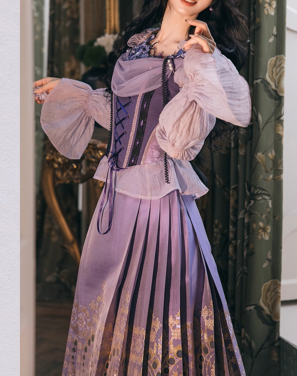 Fairycore Embroidery Purple Corset & Blouse